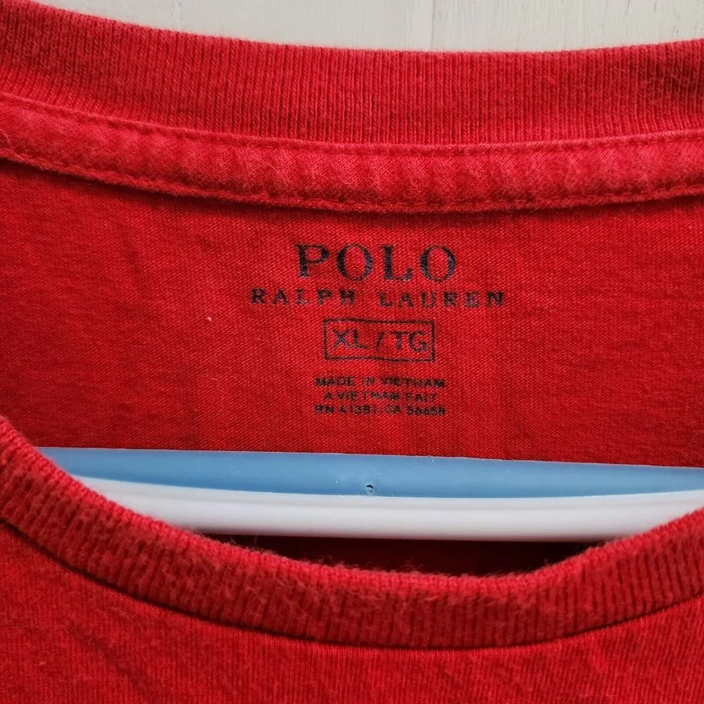 Polo Ralph Lauren Red Short Sleeve T Shirt Size XL Blue Pony Logo 100% Cotton‎